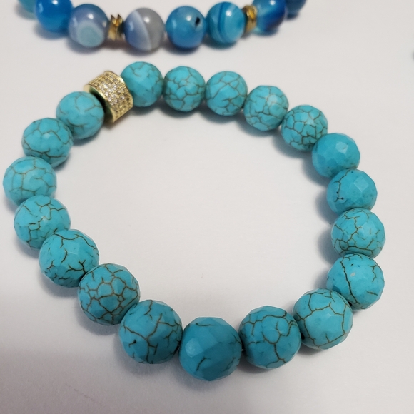 Bohemian Blue Ocean Women's bracelet 5pcs Natural Stone Glass Handmade Beaded - Picture 11 of 15